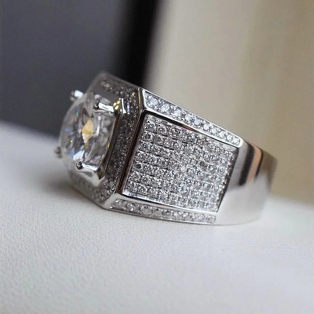 Huge XXL 6.00 CTW. Men's Diamond Ring 18k White Gold  ⭐  Must See  ⭐ - Picture 3 of 7